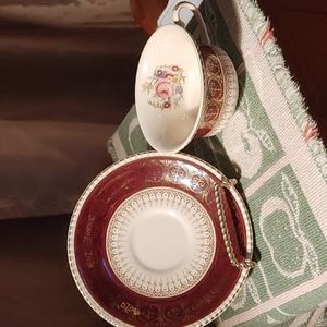 Vintage Solian ware Simpson Pottery Cup and Saucer Burgundy Red and Gold tea cup